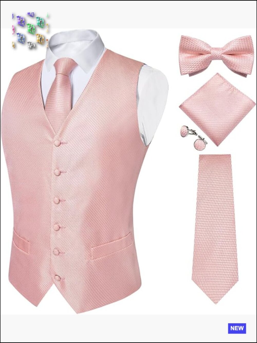 Silk Paisley Jacquard Vest Set Formal Wedding Tuxedo Adjustable Elegant 5PC